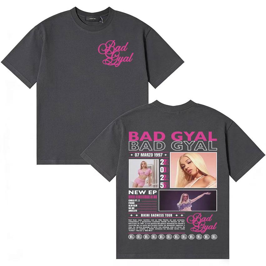 Rapper Bad Gyal Trendy Album 2025 Graphic TShirt Unisex Women Vintage High Quality Short Sleeve Tee Shirt Hip Hop Cotton Tshirts