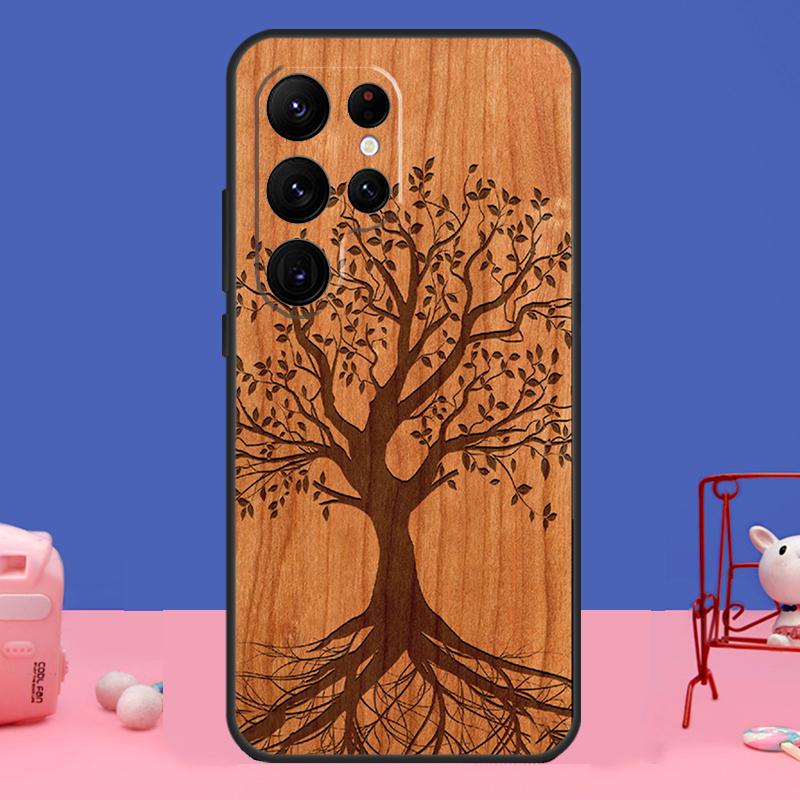 Tree Flower Bamboo Wood Cover For Samsung Galaxy S24 S23 S22 S21 S20 FE Ultra Plus S8 S9 S10 Note 10 20 Ultra Case