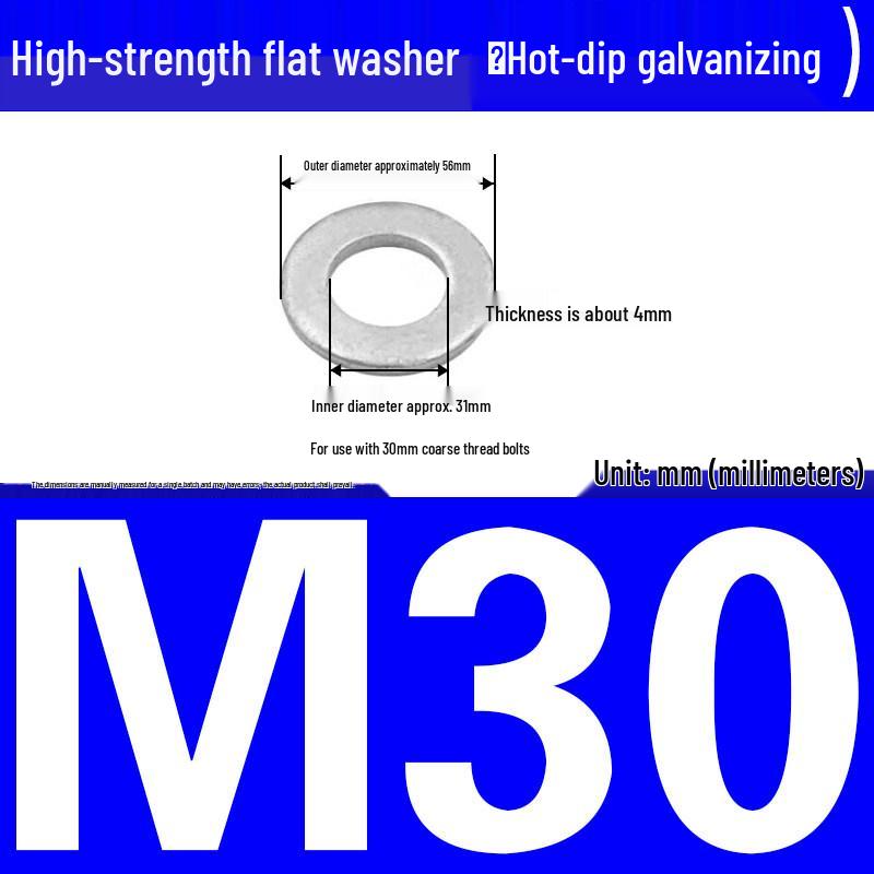Thickened Hot-Dip Galvanized Washer & Nut Set with Spring Washers, M6-M42