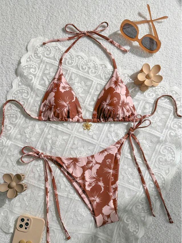Women's Lace-Up Two-Piece Print Bikini - European & American Design