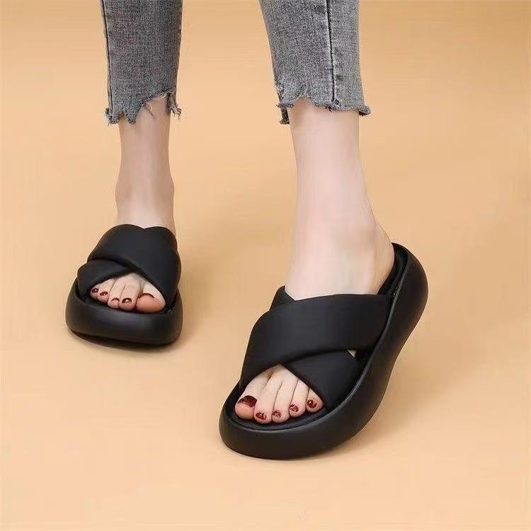 Slippers outer wear New summer new muffin thick bottom non-slip cross belt soft bottom casual beach cool slippers