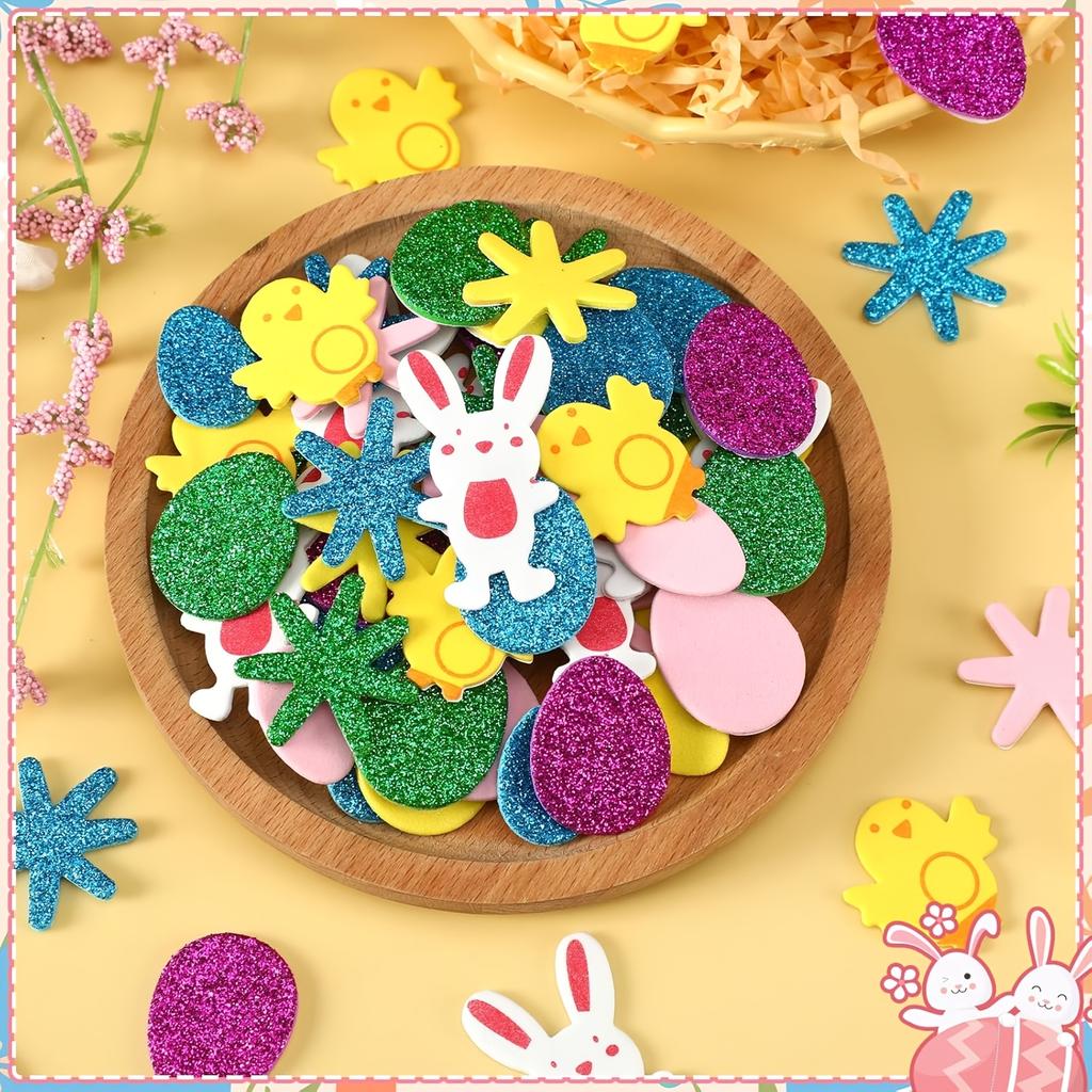 120pcs Easter Bunny and Chicken Egg Shaped 3D Stickers Cartoon Pattern Self-adhesive Single Use Spring Season Party Decoration