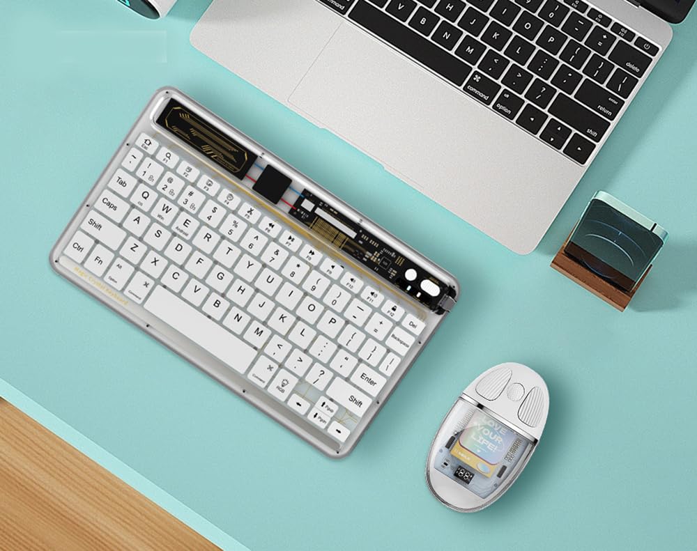 MU-08 Transparent Mouse, Quiet, USB Wireless, Bluetooth, Crystal Clear, 7-Color Backlight, Compact, Lightweight, Rechargeable, Dual-Device