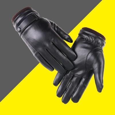 Autumn and Winter Warm Gloves PU Leather Men's Touch Screen Gloves Outdoor Riding Cold Proof Plus Velvet Thickened Mobile Phone Gloves