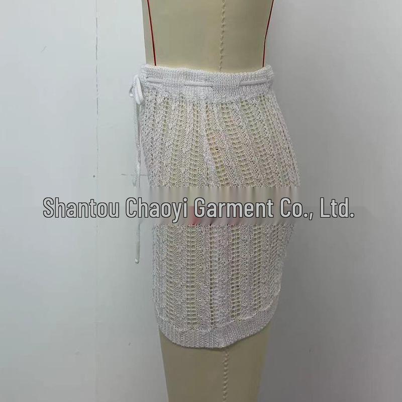 Sexy Sheer Knit Beach Cover-Up Dress with Waist Tie