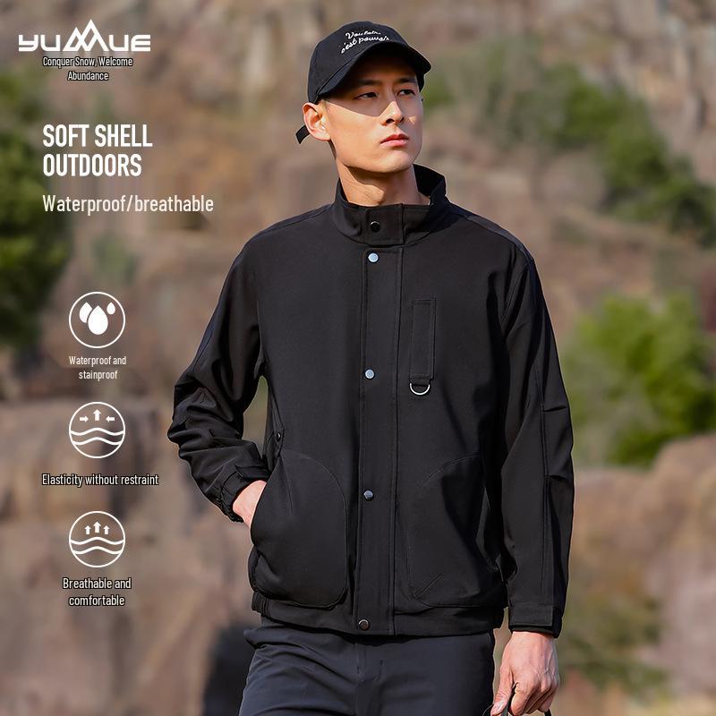 

Men s Stand-Up Collar Workwear Jacket with Three-Dimensional Pockets M темно-серого