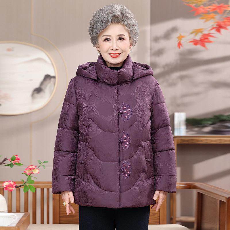 Red Spring Festival Winter Jacket for Mothers – Stylish, Warm, Cotton-Padded Outerwear for Middle-Aged and Elderly