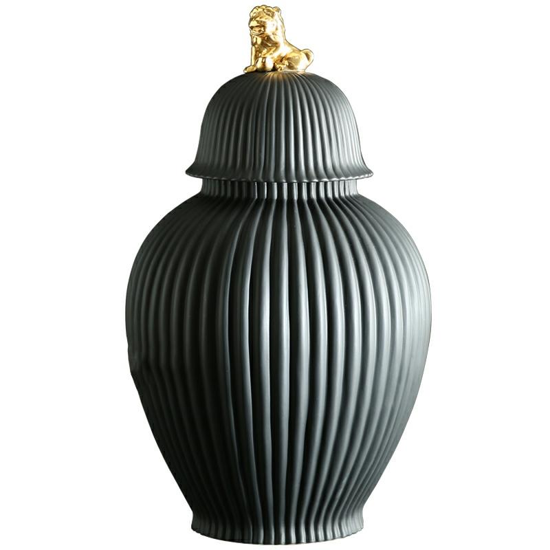 Chinese Ceramic Storage Jar Decoration Vase Household Sealed Jar Modern Living Room Decoration Creative Lion Cover Ginger Jar