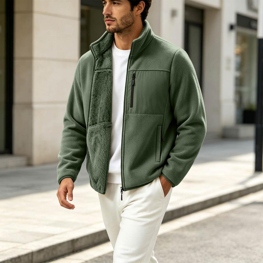 Men's Lined Thickened Stand Collar Jacket Warm Winter Outerwear Coat