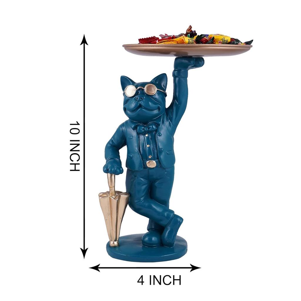 Coole Hunde-Dekofigur mit Platte, Heimdeko-Dekofigur, Wohnzimmerdeko-Dekofigur (blau)