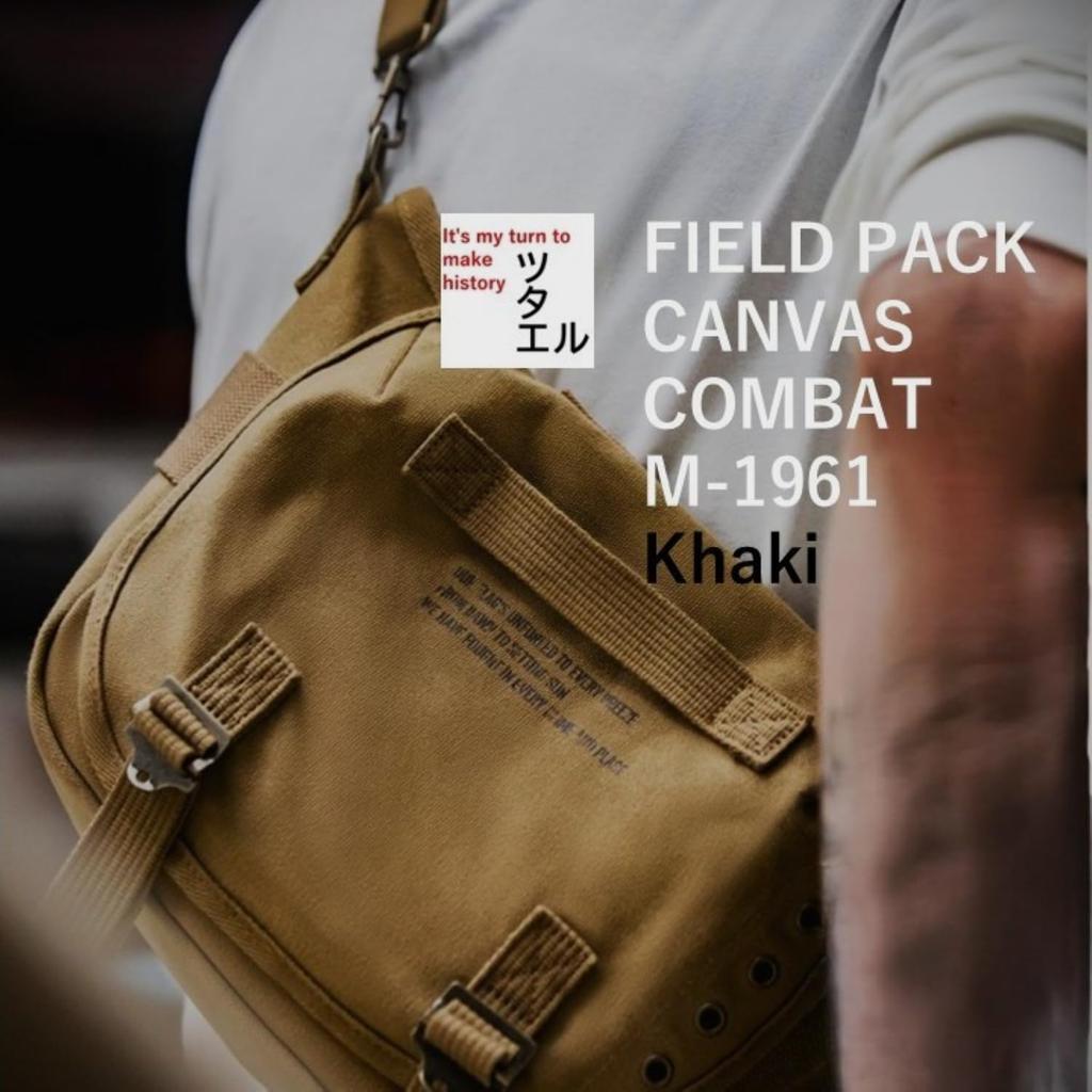 Tsutaeru Military M1961 Combat Bag Military Shoulder Cotton Canvas Reproduction / M-1961 Bag, Bag, Bag, Bag, Replica, (Khaki)