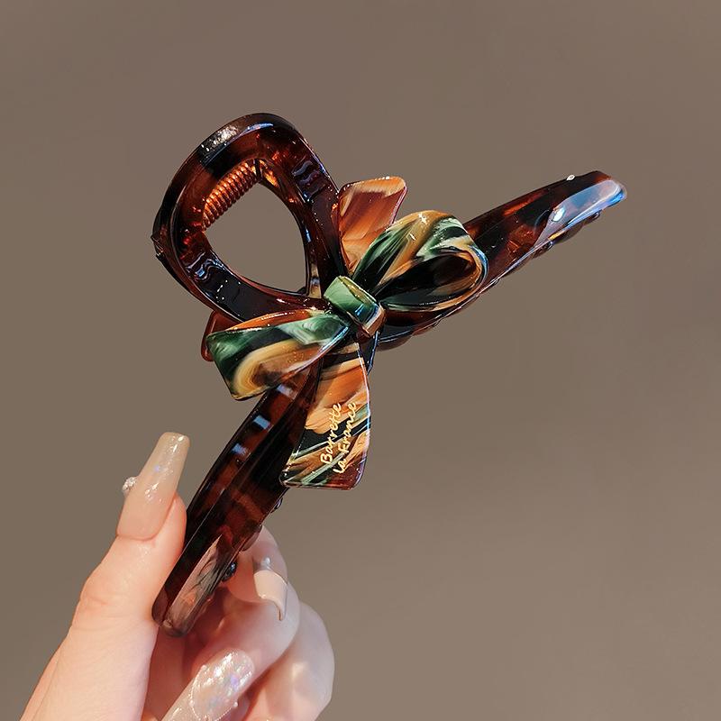 1pc Enamel Oil Painting Bow Shark Clip Temperament High-end Back of the Head Disc Hair Hair Clip Acrylic Clip Clip