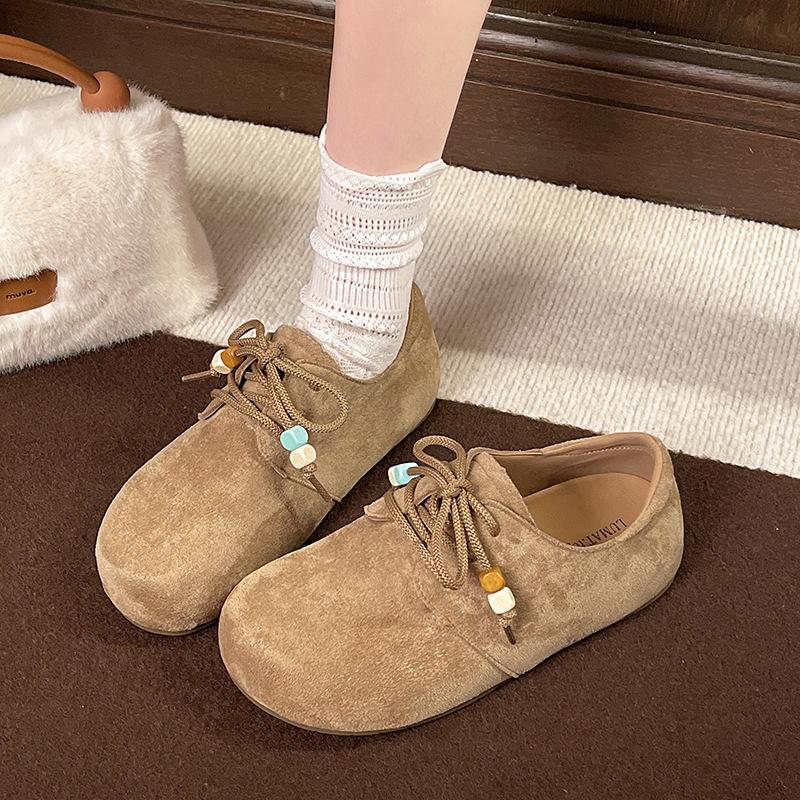Fashionable and Versatile Soft Leather Beads Decorated Women's Thick Bottom Heightening Soft Elastic Non-slip Shock-absorbing Non-fatigue Sports Shoes