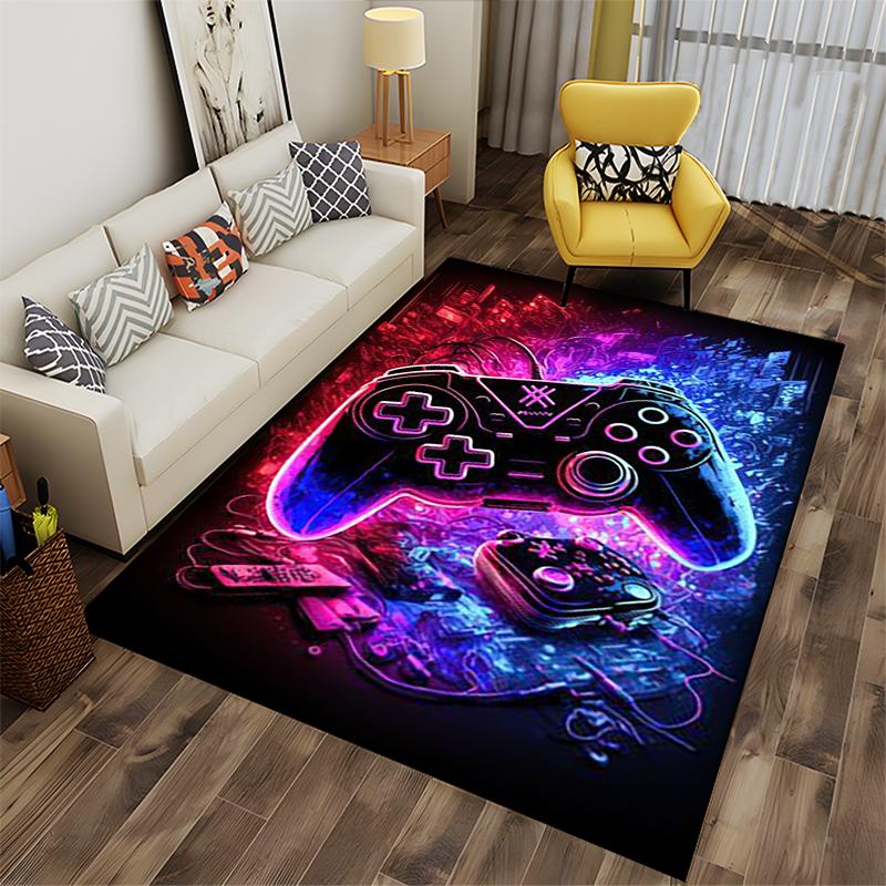 Colorful Neon Gaming Controller Design Carpet for Living Room Decor Suitable for use as an anti-slip for living room bedroom sofas