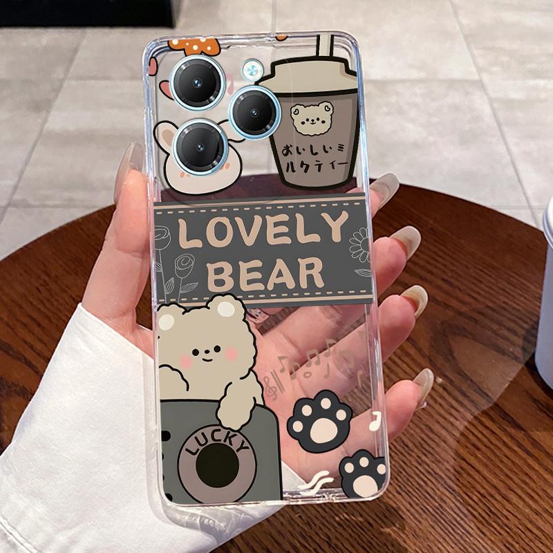 For Infinix Hot 40 Pro Case X6837 Aesthetic Cute Cat Casing Soft TPU Bumper Infinix Hot40Pro 40i Transparent Silicone Back Cover