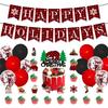 Christmas Decoration Arrangement Red And Black Plaid Happy Holidays Flag Balloon Cake Card Set