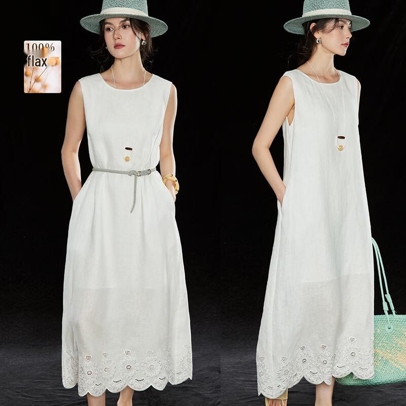 Wudao 100% Linen Resort Style Embroidered Dress M