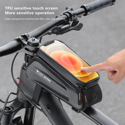 West Biking 7.0 Inch Bike Phone Touch Screen Bag Bicycle Reflective Top Tube Bag Eva Hard Shell Water Repellent Front Frame Bags