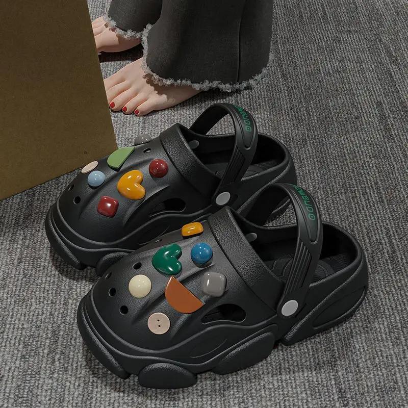 Fashion Thick Round Toe Slides Mules Women's Slippers and Ladies Sandals Shoes on Beach Outside Kawaii Cartoon Junior Cute H Sandal Sale