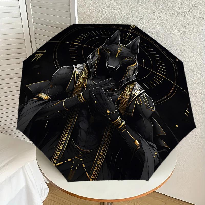 1PC Anubis Egyptian Umbrella-8-Rib Reinforced, Automatic Open, Lightweight & Durable, Cute Fashion Accessory for Outdoor, Beach or Casual Use, Beach U