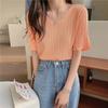 V-neck Tops Summer Short Sleeve T-shirt Loose Pit Striped Sweater Women's Casual Bottoming Shirt Aesthetic Simple Tee Y2k Top