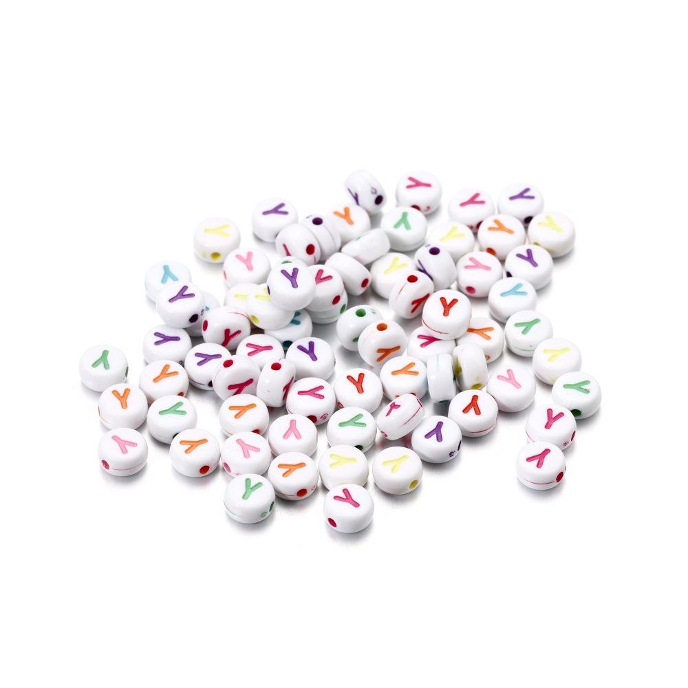 Color Letter Beads On White Background Acrylic English Letter Beads Plastic Round Bracelet Beads 26 Single Letter D