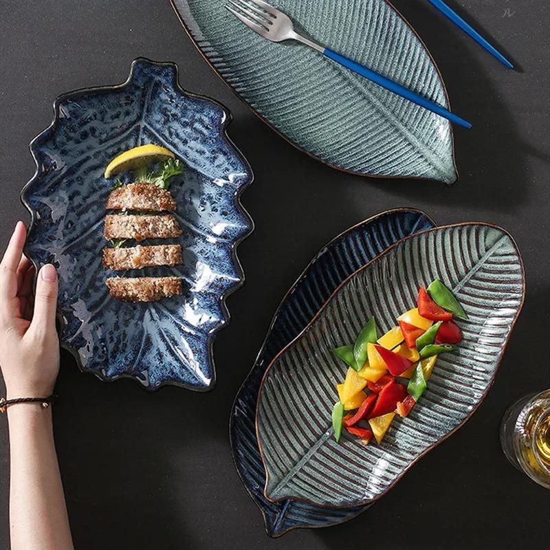 Ceramic Tableware Irregular Leaves Dinner Plate Decorations Sushi Dish Home Restaurant Large Fish Plate Dishes and Plates Sets