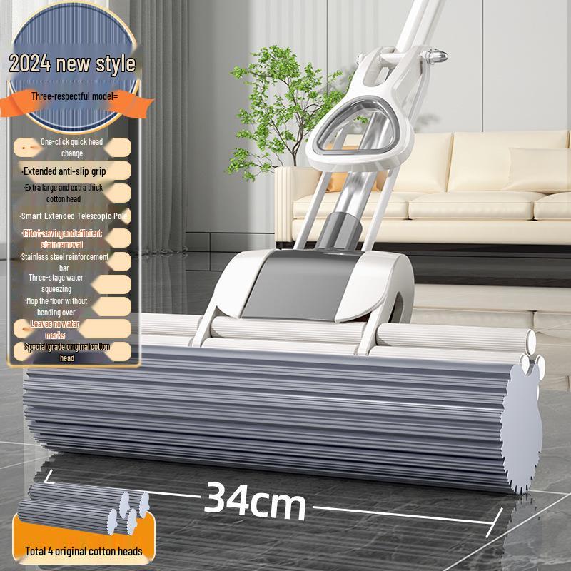 Large PVA Sponge Roller Mop - Hand-Free Squeeze, Absorbent & Lightweight