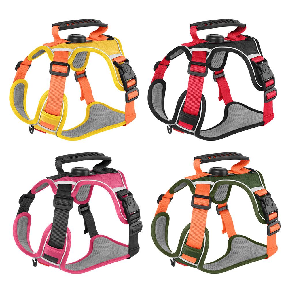 Reflective Dog Harness with Airtag Holder, Escape Proof Anti Lost Pet Vest, Highly Visible Adjustable Safety GPS Tracking