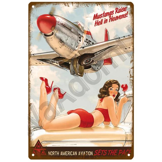 Vintage PinUp Girls Metal Tin Sign  Sexy Lady Poster for Car Airplane Bar Pub Home Wall Decor  Funny Retro Art Painting Craft