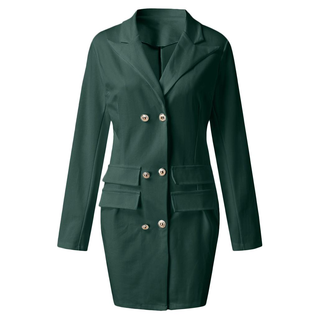 Women Ladies Fashion Dresses Plus Size Double Breasted Button Front Military Style Long Dress