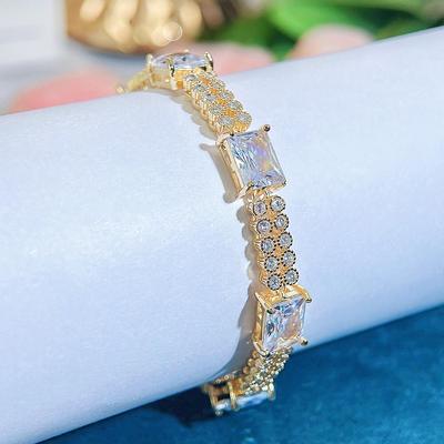 CMM Trendy Cool Fashion European Style Girlfriends Jewelry Sparkling Geometric Rectangular Zircon Tennis Bracelet