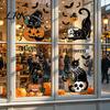 Glue Free Window Sticker 4 Sheets Halloween Black Cat Clings, Spooky Pumpkin Reusable Cling Sticker, Double Sided Static Decals for Glass Door Mirror