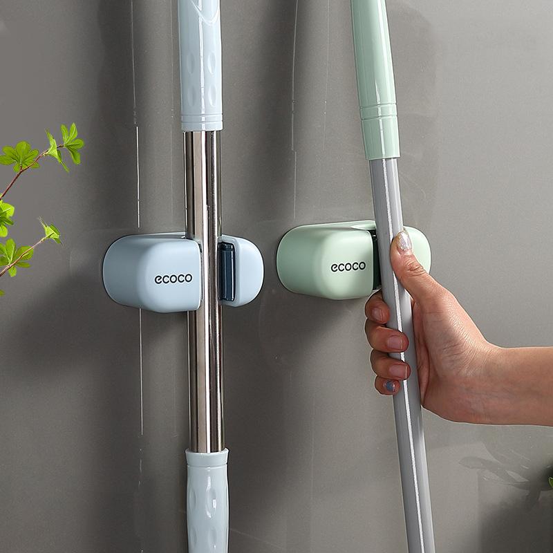 Wall Mount Holder Strong Adhesive Mop Holder Wall Mount No Drill Bathroom Storage Rack Heavy Duty Hook For Cleaning Tools
