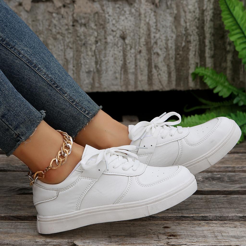 Large Size Solid Color Women's Shoes, New Casual Sports Single Shoes, Flat-bottomed Lace-up Single Shoes