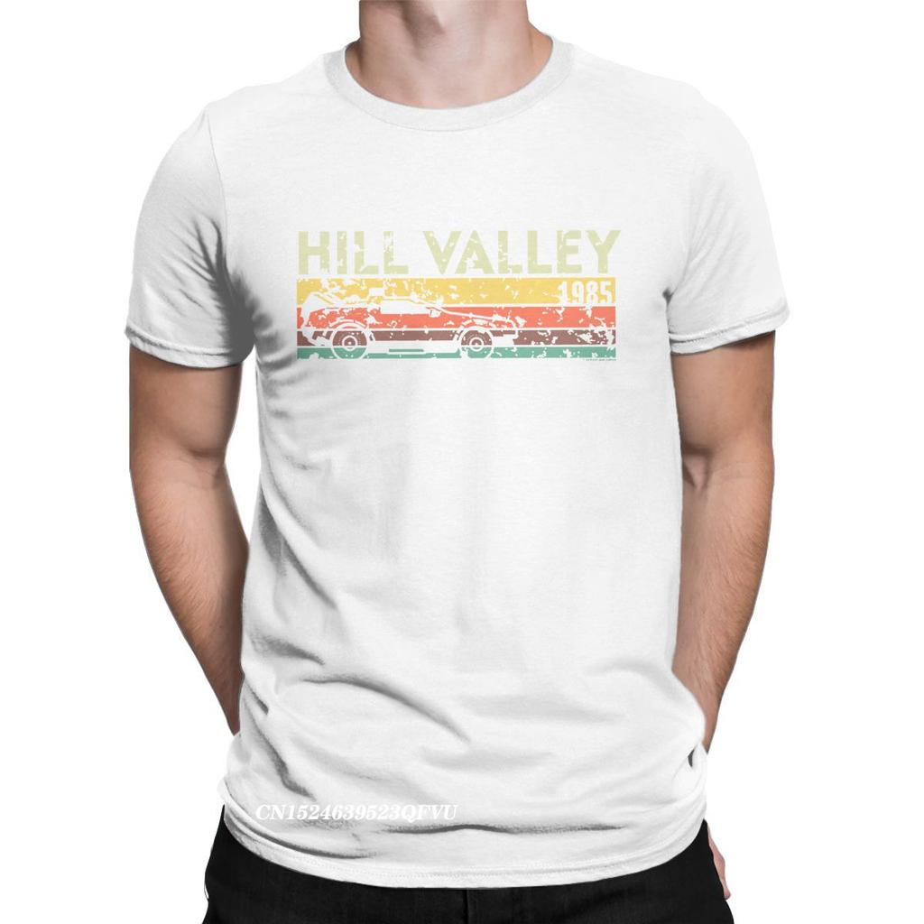 Hill Valley 1985 Tee Shirt Men Tops T Shirts Doc Brown Marty Delorean Time Travel Movie BTTF Tees Plus Size