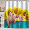 Pink Pig Shower Curtain, Lovely Animal Piggy Bath Curtain Western Animals Bathroom Decor Romantic Rose Flowers Bathroom Curtain