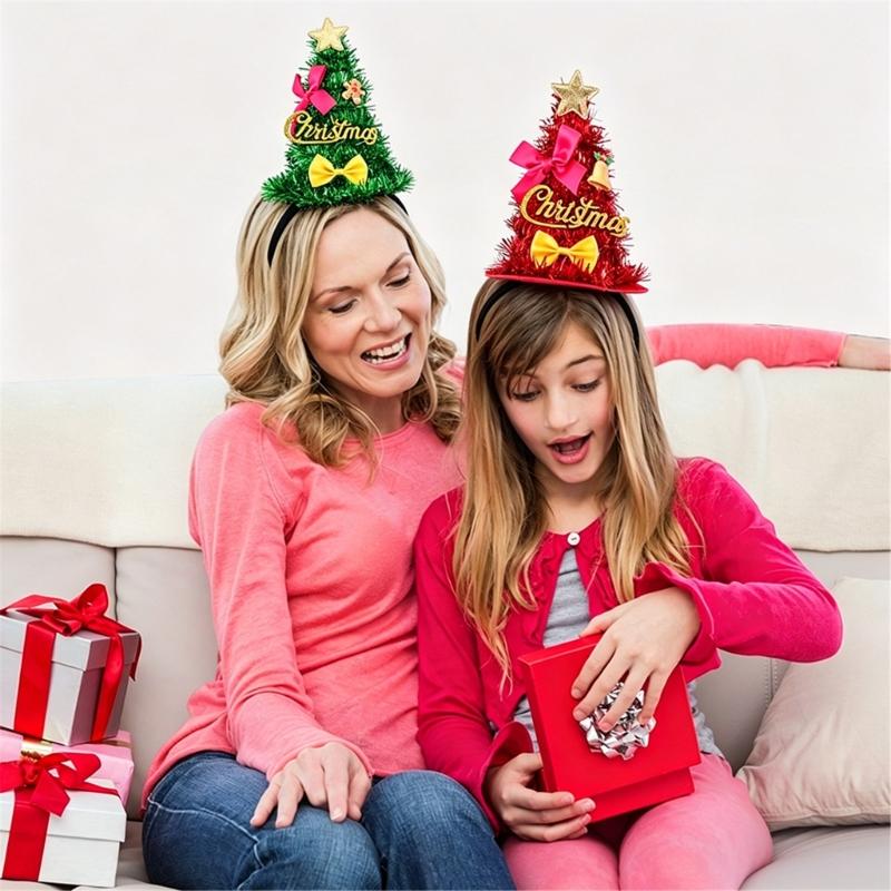 Christmas Photo Hair Accessory Tree Party Wear with Star Ribbon Letter Detail for Adults Kids Holiday Gatherings