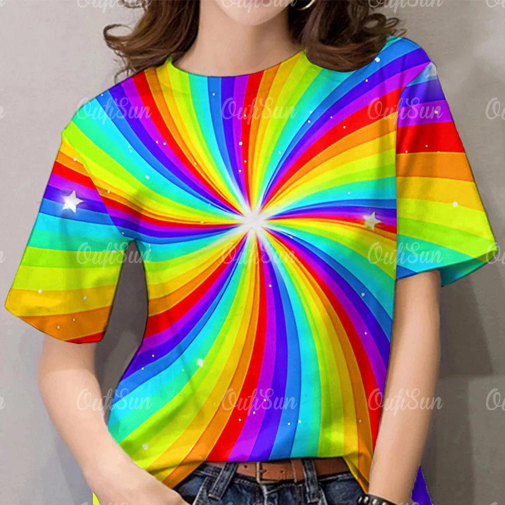 Graffiti Tie Dye Shirt Rainbow Women's T-shirt Colorful Star Print Short Sleeved Top Street Fashion Plus Size T-shirt