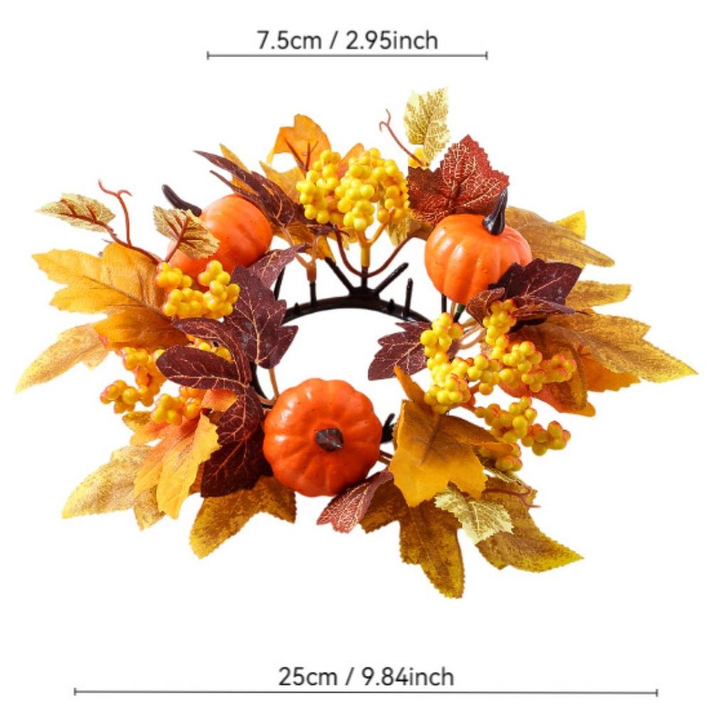 Thanksgiving Day Candle Ring Artificial Maple Leaves Wreaths Home Decor for Dining Room,Festival Celebration Kitchen Farmhouse