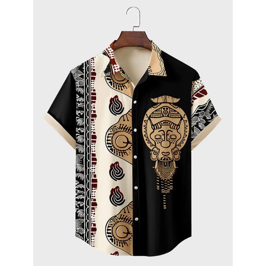 

2025 Винтаж Африканский Стиль Мужские Ретро Этнические Племенные Рубашки С Коротким Рукавом Топы Модные Повседневные Уличные Мужские Рубашки Для Отдыха 5XL
