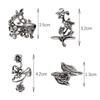 4Pcs Women Vintage Stereo Flower Leaves Midi Finger Knuckle Rings Set Jewelry
