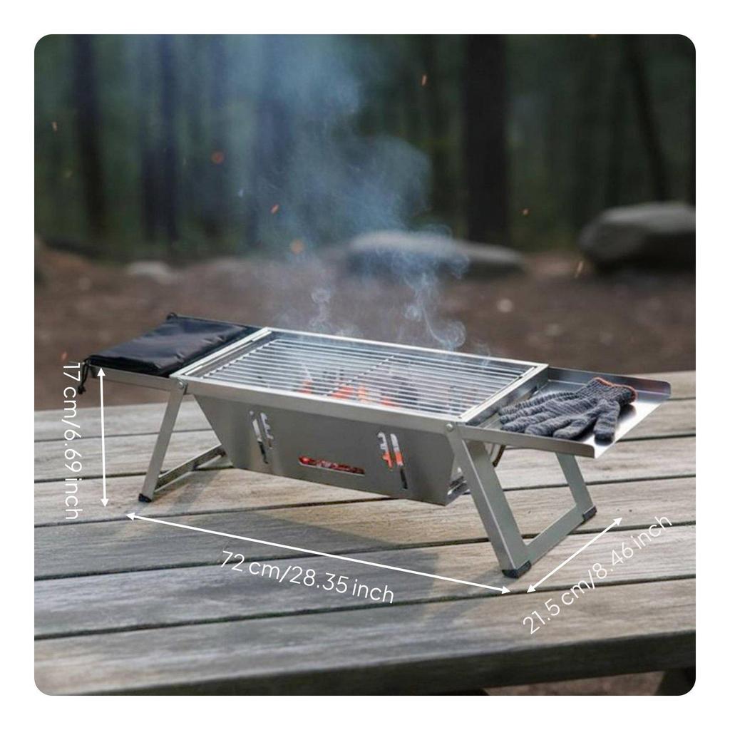 Portable Folding Ember-Fired Grill Foldable Folding Ember-Fired Instant Setup Compact Barbecue Rack for Campers, Picnic,