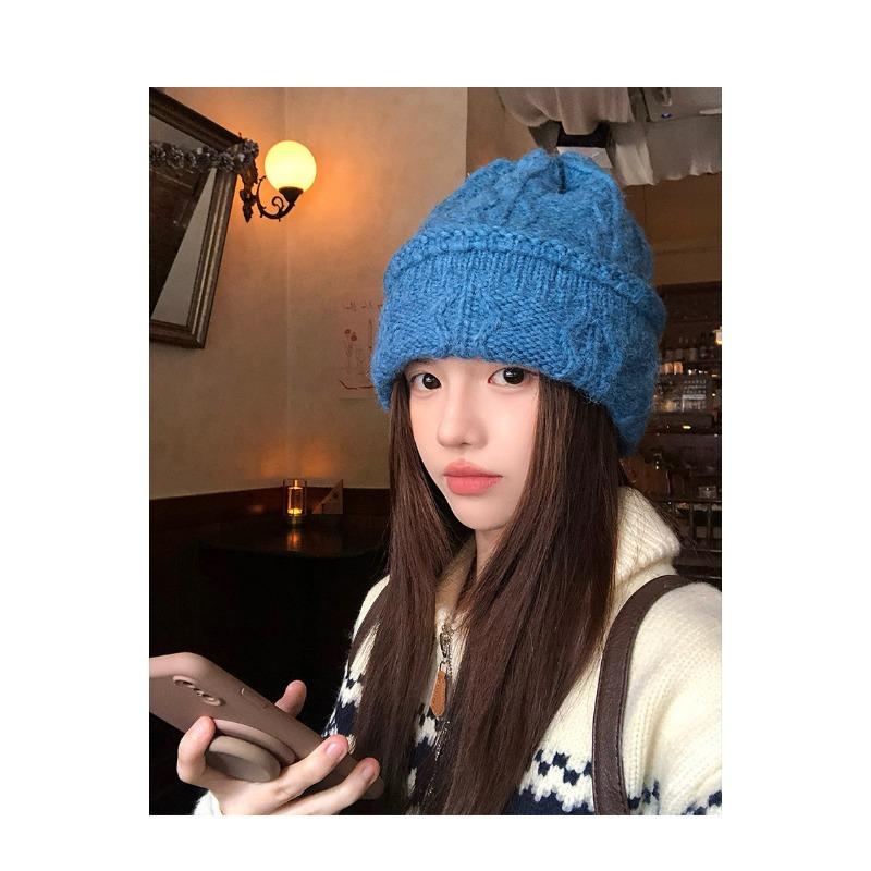 Women S Blue Knit Slouch Hat Winter Warm Thick Beanie Cap