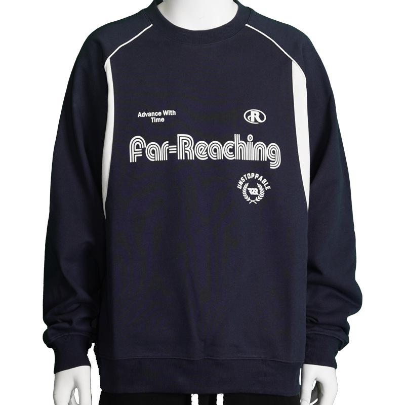 

RFSD Menswear | New Colorblock Raglan Crew Neck Sweatshirt – Men s Streetwear, Casual Loose Long Sleeve, American High Street Style Medium темно-синий