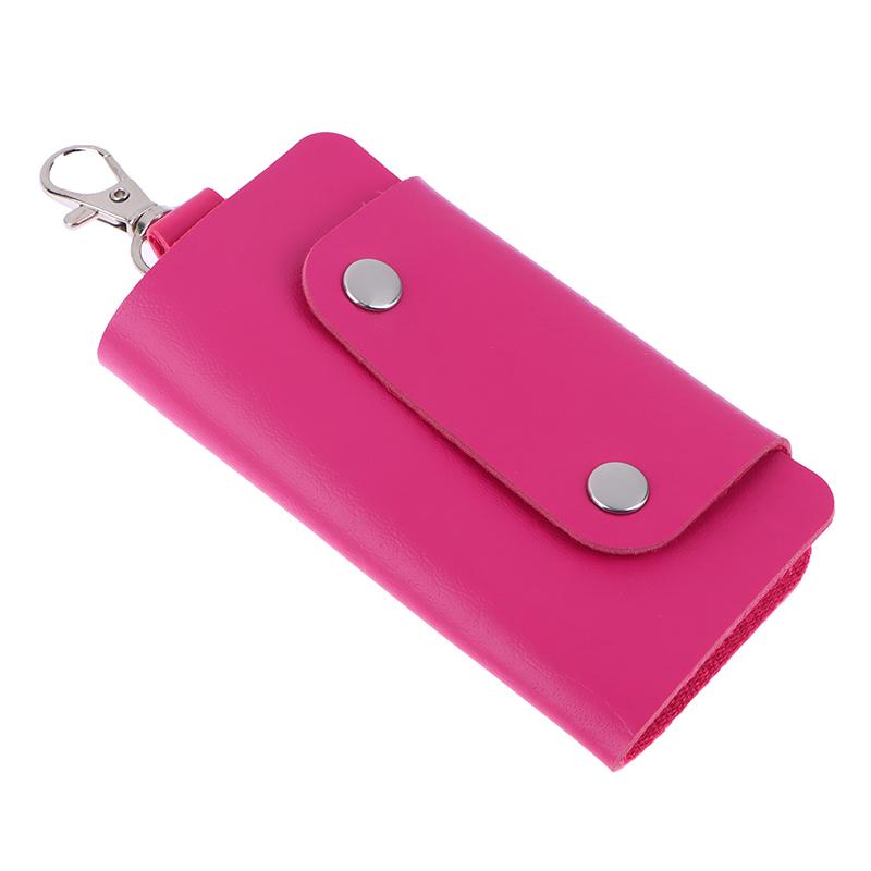1Pc Portable Pu Leather Housekeeper Holders Car Key Holder Bag Case Unisex Wallet Cover Simple Solid Color Storage Bag