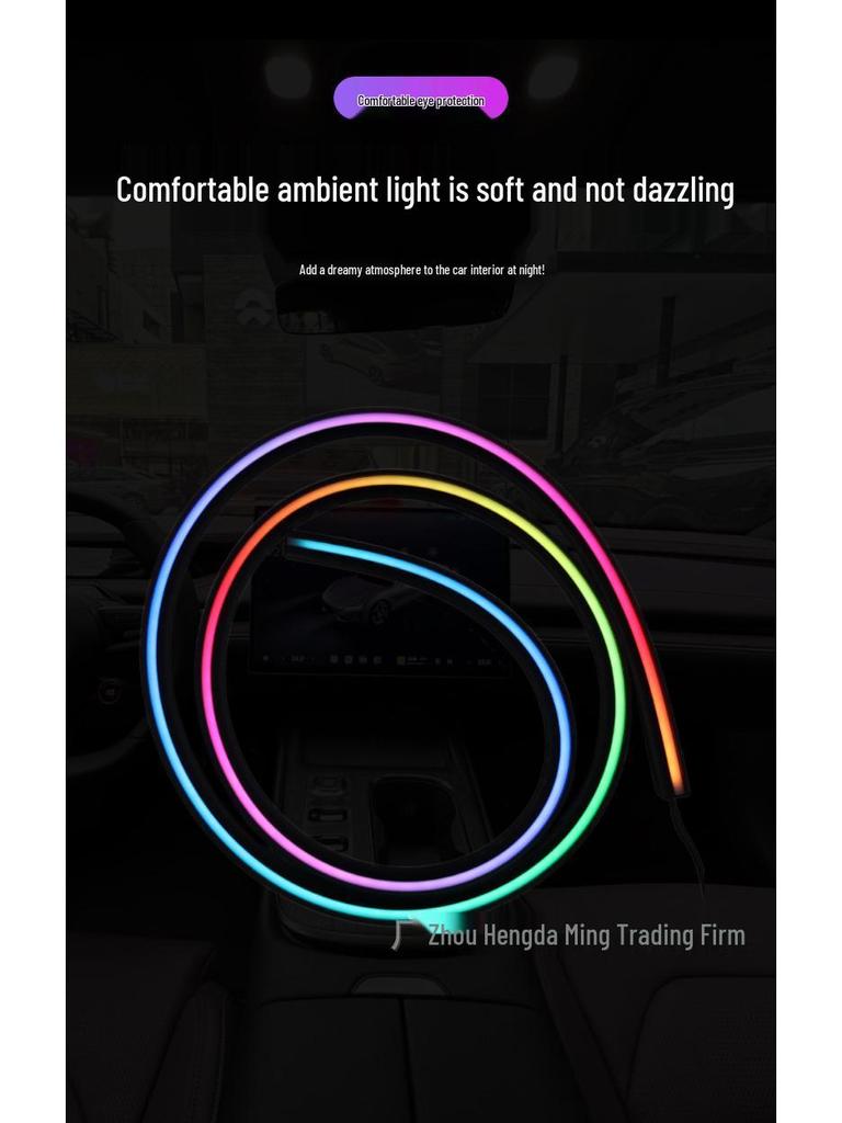 USB-Powered LED Ambient Light for Car Dashboard & Windshield - Color Flow Feature
