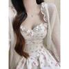 Small Woman Summer Waist Thin Puffy Short Skirt Lace Lace Splicing Floral Suspender Dress