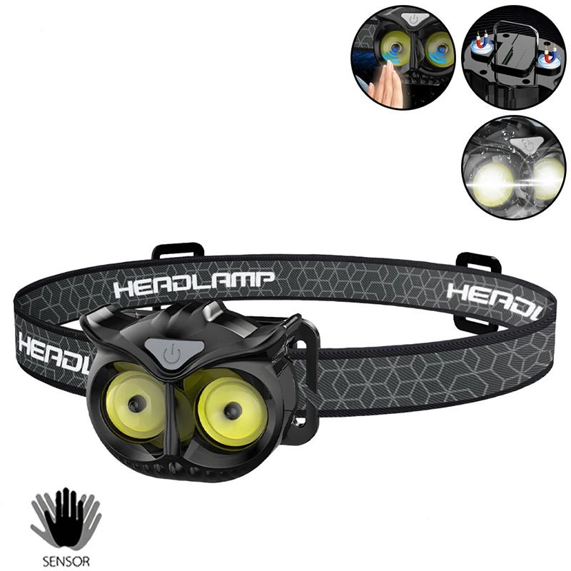 COB Owl Mini Headlamp Type-C Charge Headlight Portable Hunting Strong Magnet LED Flashlight Camping HeadLamp with Hanging Hook