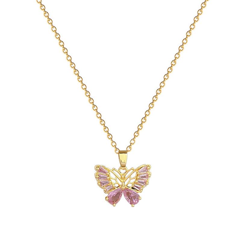 Empty Butterfly Full Diamond Light Luxury Temperament Gorgeous Full Diamond Necklace Female Versatile Collarbone Chain Titanium Steel Chain